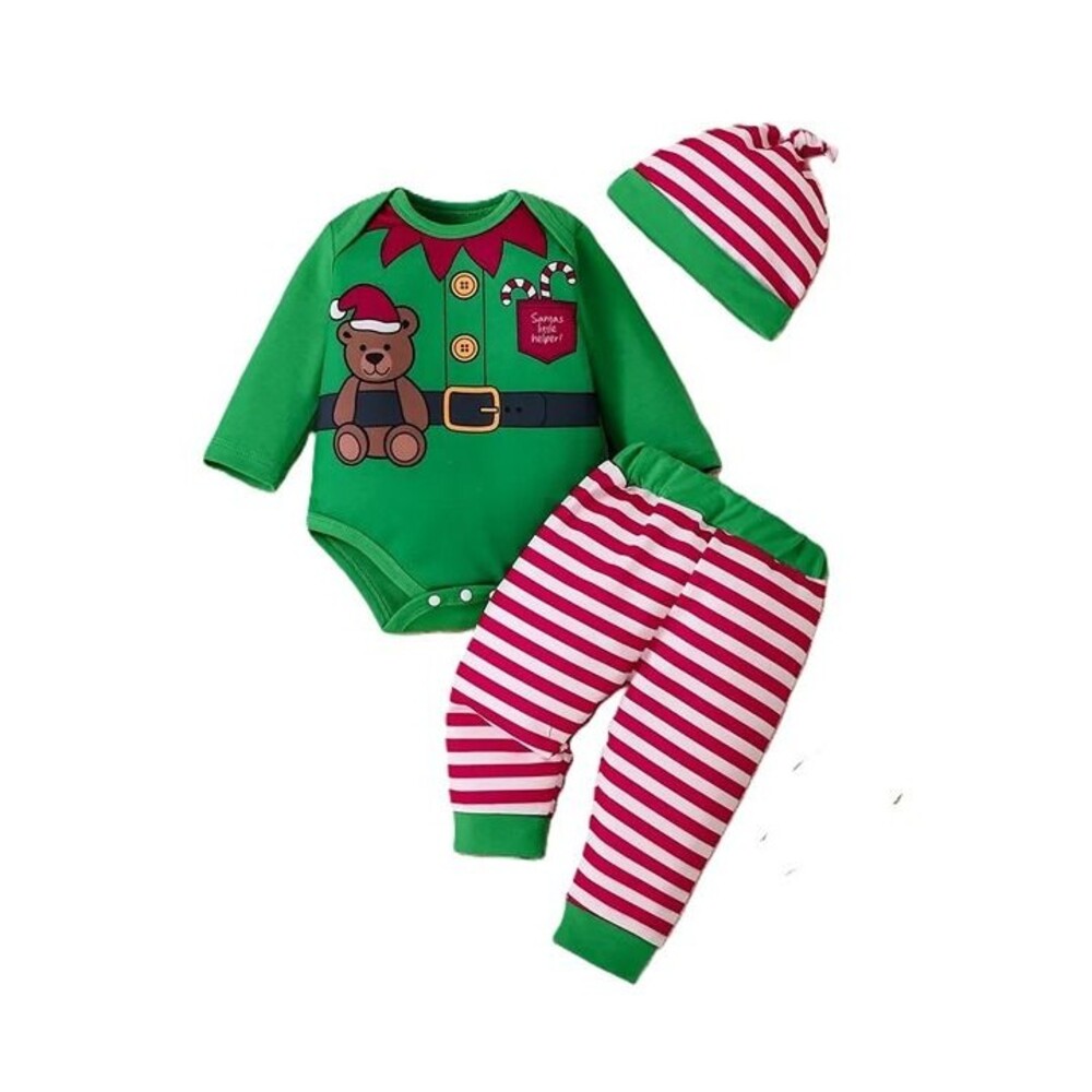 1-3 months Baby Christmas Elf Outfit 3-Piece Set – “Santa’s Little Helper”